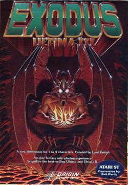 《Ultima III: Exodus》（1983）封面——与本 UO站所采用的 Sosaria 时代地图同属一条时间线 · Wikimedia Commons（本地副本）